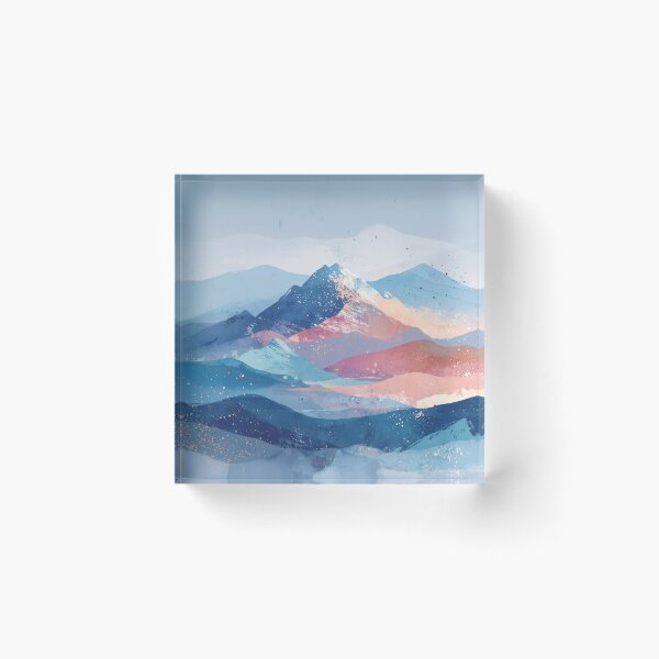 Item preview, Pastel Sunset Mountains Peach Teal and Blue Alpenglow Landscape Wall Art designed and sold by solynneart.