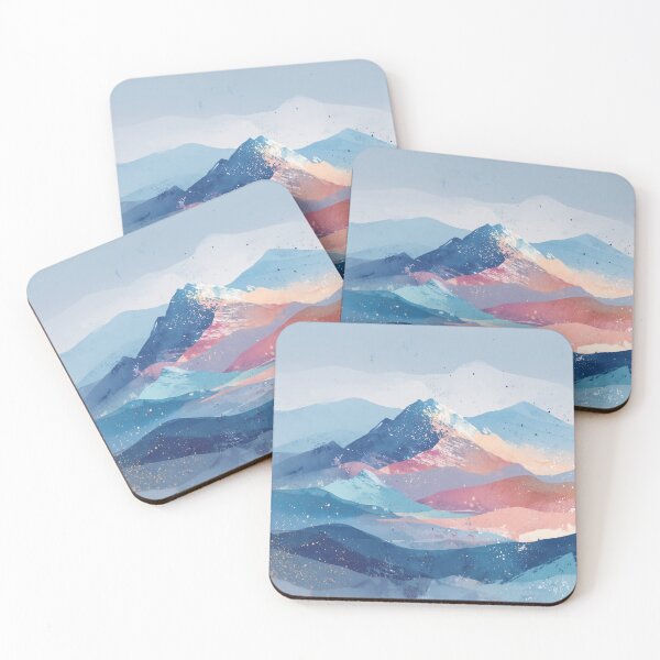 Item preview, Pastel Sunset Mountains Peach Teal and Blue Alpenglow Landscape Wall Art designed and sold by solynneart.