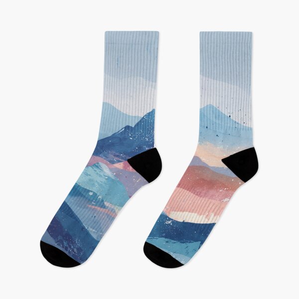 Item preview, Pastel Sunset Mountains Peach Teal and Blue Alpenglow Landscape Wall Art designed and sold by solynneart.
