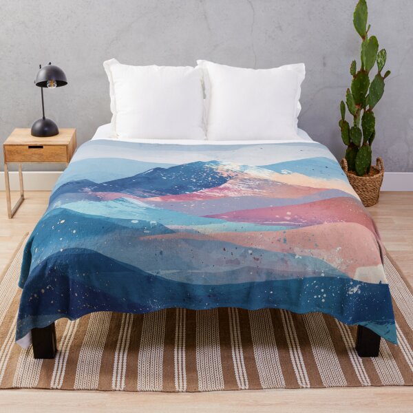 Item preview, Pastel Sunset Mountains Peach Teal and Blue Alpenglow Landscape Wall Art designed and sold by solynneart.