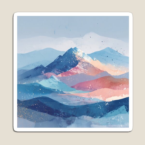 Item preview, Pastel Sunset Mountains Peach Teal and Blue Alpenglow Landscape Wall Art designed and sold by solynneart.