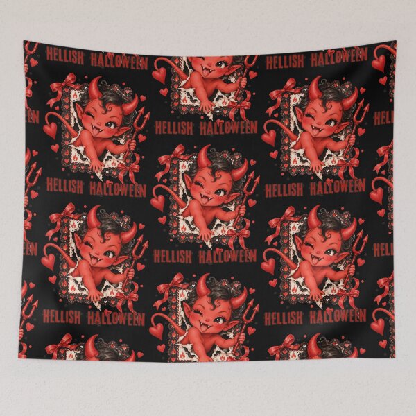 Item preview, Cute Devil Girl with Pitchfork and Horns – Hellish Halloween designed and sold by Szpaku desart .