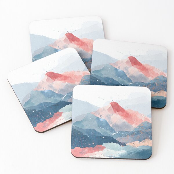 Item preview, Watercolor Mountain Peak Coral Red Summit and Navy Blue Alpine Ridges Art designed and sold by solynneart.