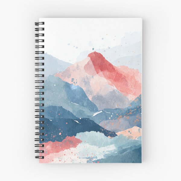 Item preview, Watercolor Mountain Peak Coral Red Summit and Navy Blue Alpine Ridges Art designed and sold by solynneart.