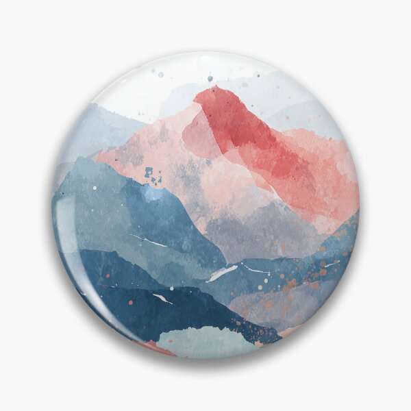 Item preview, Watercolor Mountain Peak Coral Red Summit and Navy Blue Alpine Ridges Art designed and sold by solynneart.