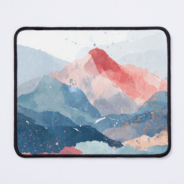 Item preview, Watercolor Mountain Peak Coral Red Summit and Navy Blue Alpine Ridges Art designed and sold by solynneart.