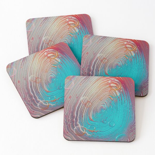 Item preview, Bubblepour - Vibrant Teal and Red Fluid Acrylic Abstract painting designed and sold by SdrennanArt.