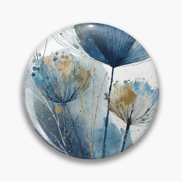 Item preview, Dried Flower Botanical Art Indigo Blue and Gold Seed Head Silhouettes Print designed and sold by solynneart.