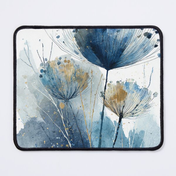 Item preview, Dried Flower Botanical Art Indigo Blue and Gold Seed Head Silhouettes Print designed and sold by solynneart.