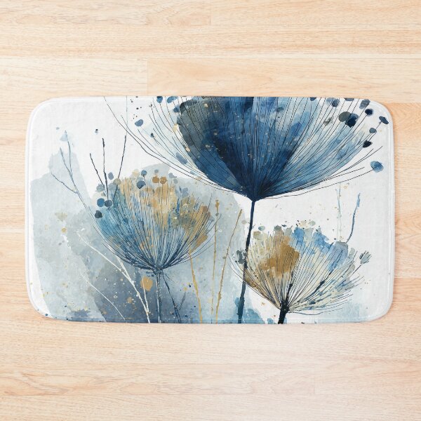 Item preview, Dried Flower Botanical Art Indigo Blue and Gold Seed Head Silhouettes Print designed and sold by solynneart.