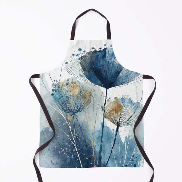 Item preview, Dried Flower Botanical Art Indigo Blue and Gold Seed Head Silhouettes Print designed and sold by solynneart.