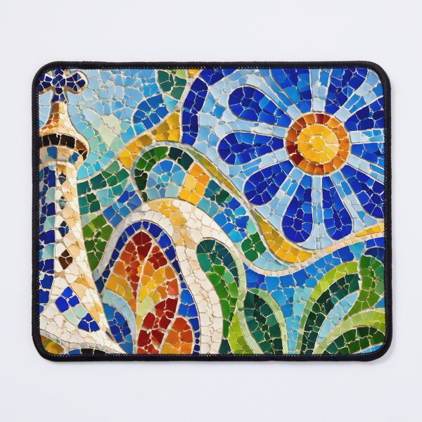 Item preview, Gaudi Park Guell Mosaic Blue Flower Trencadís Art designed and sold by GrinGalore.