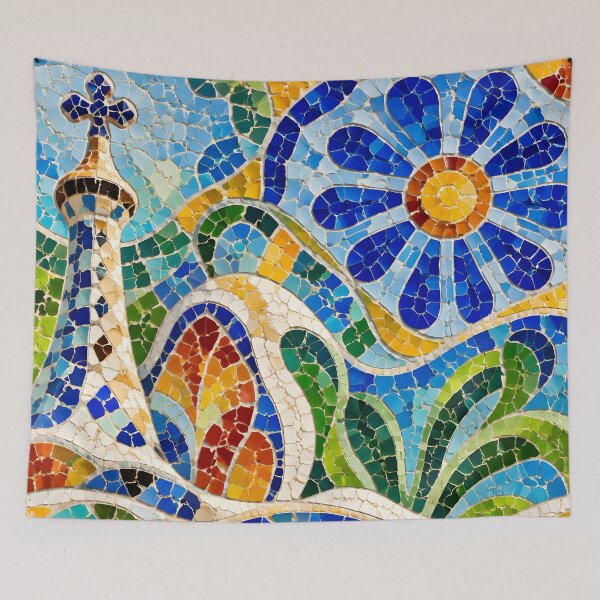 Item preview, Gaudi Park Guell Mosaic Blue Flower Trencadís Art designed and sold by GrinGalore.