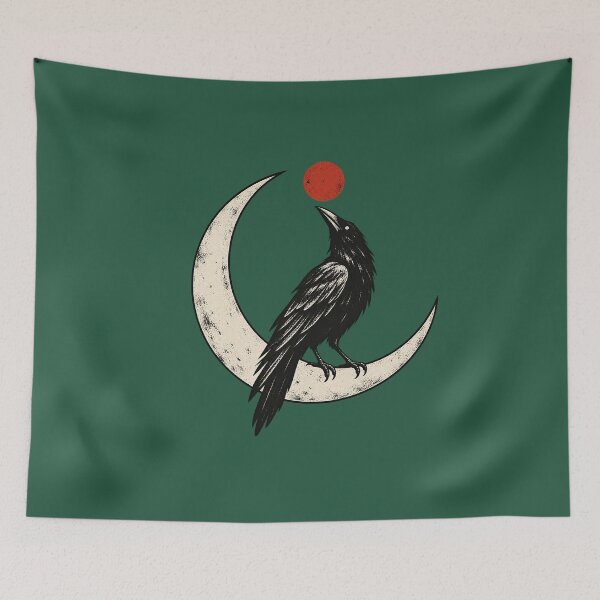 Item preview, Mystic Raven on Crescent Moon with Red Sun Art designed and sold by Odinsshop.