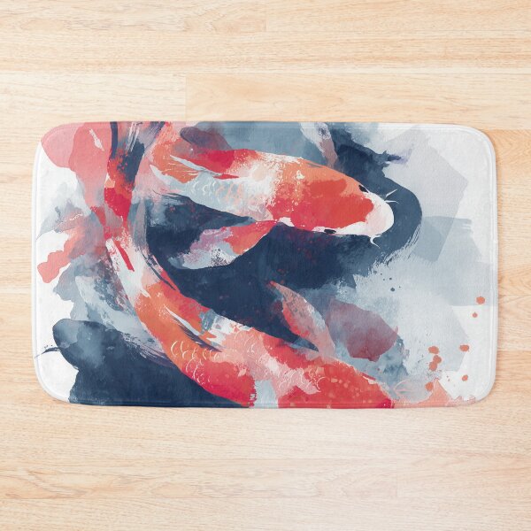 Item preview, Koi Fish Watercolor Painting Red and Navy Blue Japanese Carp Pond Art designed and sold by solynneart.