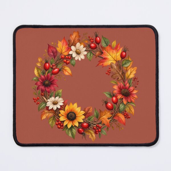 Item preview, Autumn Harvest Wreath with Sunflowers, Rose Hips & Fall Leaves designed and sold by blankTeeShirt.
