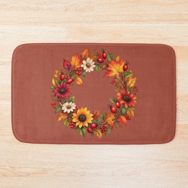 Item preview, Autumn Harvest Wreath with Sunflowers, Rose Hips & Fall Leaves designed and sold by blankTeeShirt.