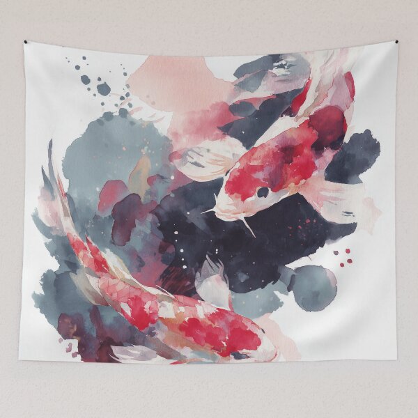 Item preview, Crimson Koi Fish Painting Red White and Charcoal Japanese Carp Wall Art designed and sold by solynneart.