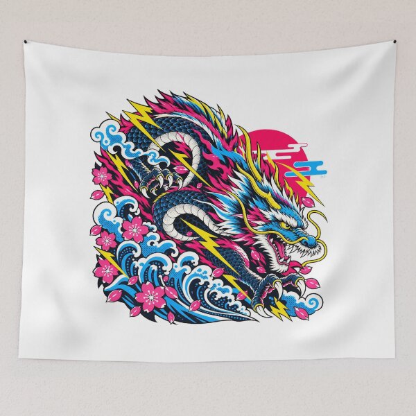 Item preview, Neon Japanese Dragon – Modern Ukiyo-e Pop Art designed and sold by KASUMINK.