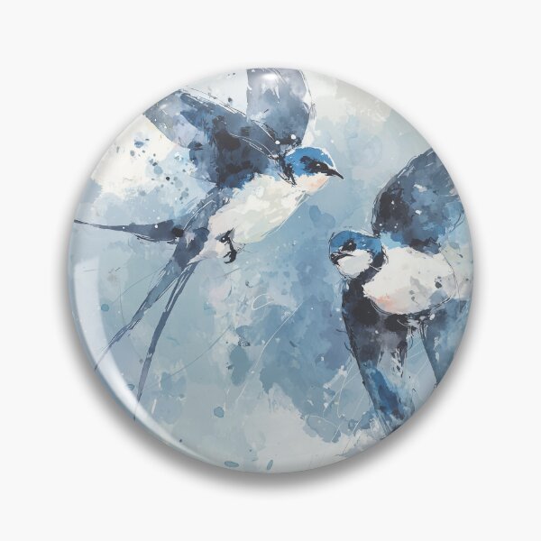 Item preview, Swallow Birds in Flight Watercolor Pair of Blue Swallows Ink Sketch Wall Art designed and sold by solynneart.