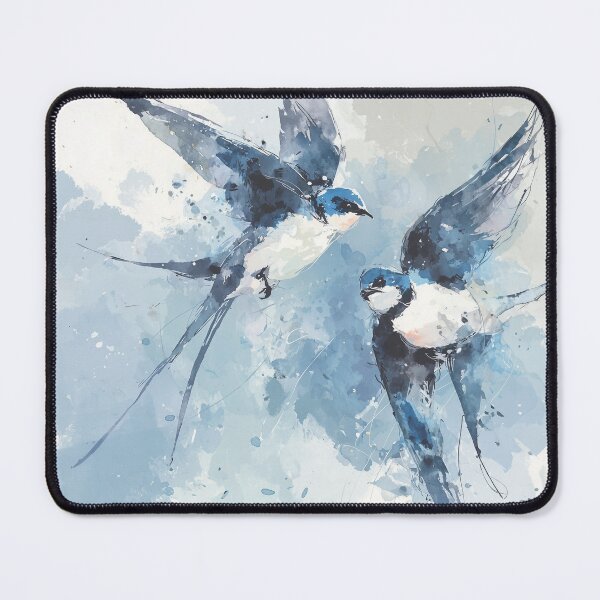 Item preview, Swallow Birds in Flight Watercolor Pair of Blue Swallows Ink Sketch Wall Art designed and sold by solynneart.