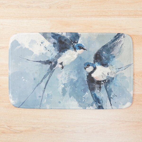 Item preview, Swallow Birds in Flight Watercolor Pair of Blue Swallows Ink Sketch Wall Art designed and sold by solynneart.
