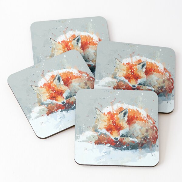 Item preview, Red Fox Winter Painting Sleeping Fox Curled in Snow Rust Orange Animal Art designed and sold by solynneart.