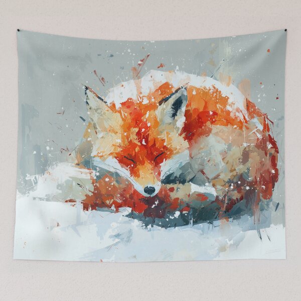 Item preview, Red Fox Winter Painting Sleeping Fox Curled in Snow Rust Orange Animal Art designed and sold by solynneart.