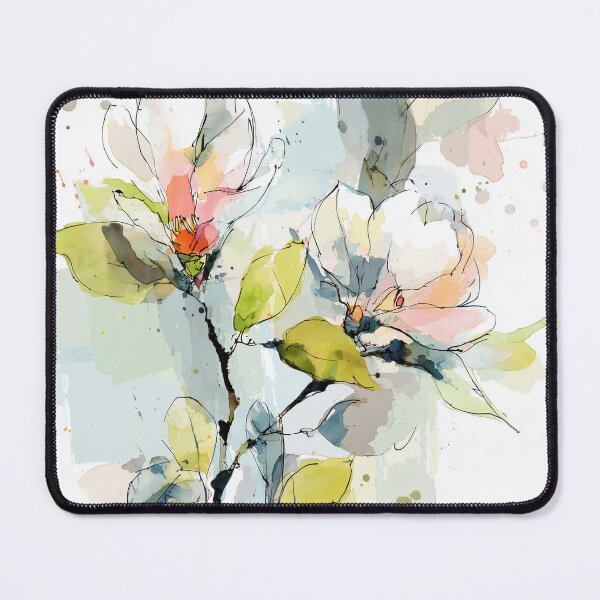 Item preview, Magnolia Branch Line Art Watercolor Blush Pink and Chartreuse Floral Print designed and sold by solynneart.