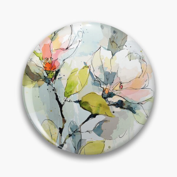 Item preview, Magnolia Branch Line Art Watercolor Blush Pink and Chartreuse Floral Print designed and sold by solynneart.