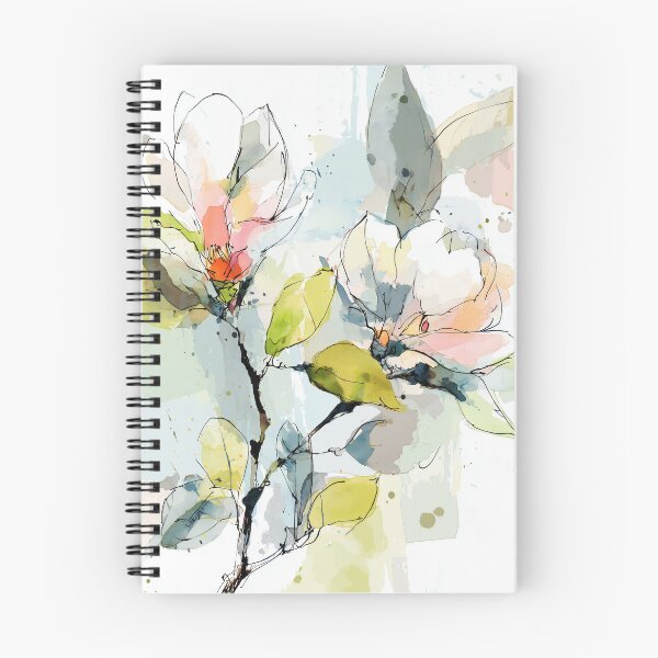Item preview, Magnolia Branch Line Art Watercolor Blush Pink and Chartreuse Floral Print designed and sold by solynneart.