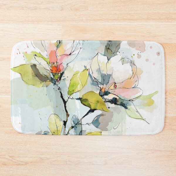Item preview, Magnolia Branch Line Art Watercolor Blush Pink and Chartreuse Floral Print designed and sold by solynneart.