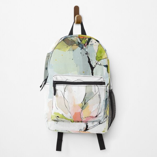 Item preview, Magnolia Branch Line Art Watercolor Blush Pink and Chartreuse Floral Print designed and sold by solynneart.
