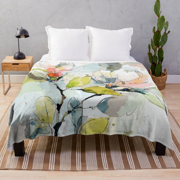 Item preview, Magnolia Branch Line Art Watercolor Blush Pink and Chartreuse Floral Print designed and sold by solynneart.