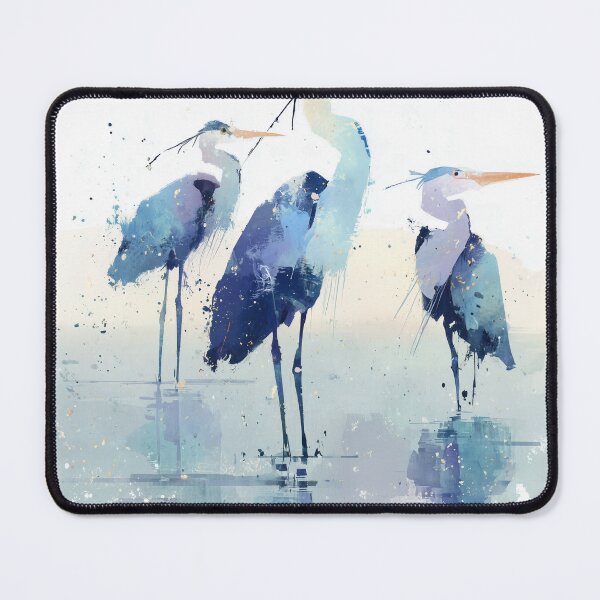 Item preview, Blue Heron Painting Three Herons Wading in Water Indigo Coastal Bird Art designed and sold by solynneart.