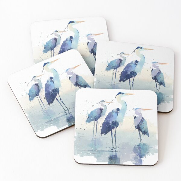 Item preview, Blue Heron Painting Three Herons Wading in Water Indigo Coastal Bird Art designed and sold by solynneart.