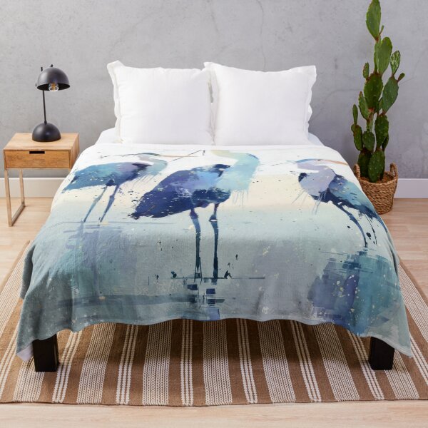 Item preview, Blue Heron Painting Three Herons Wading in Water Indigo Coastal Bird Art designed and sold by solynneart.