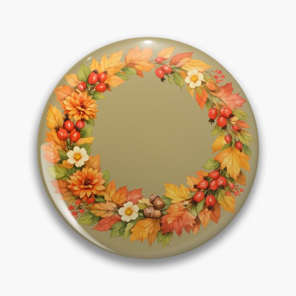 Item preview, Autumn Harvest Wreath with Fall Leaves, Rose Hips & Acorns designed and sold by blankTeeShirt.