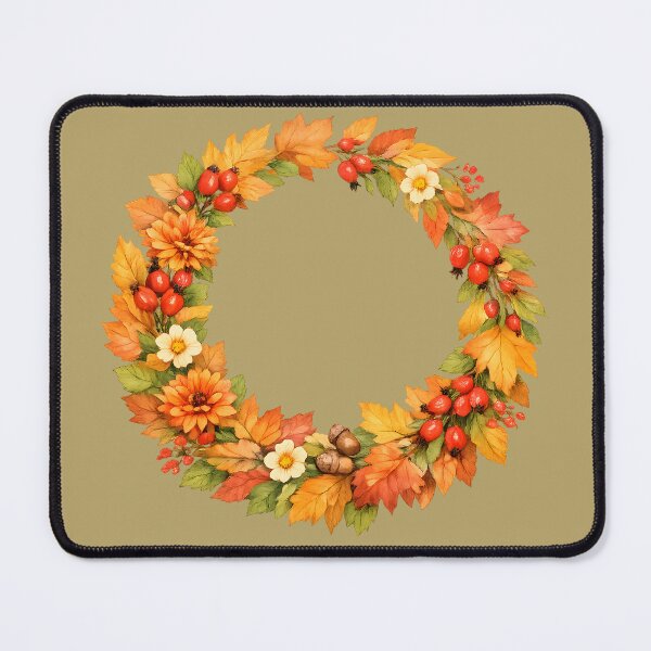 Item preview, Autumn Harvest Wreath with Fall Leaves, Rose Hips & Acorns designed and sold by blankTeeShirt.