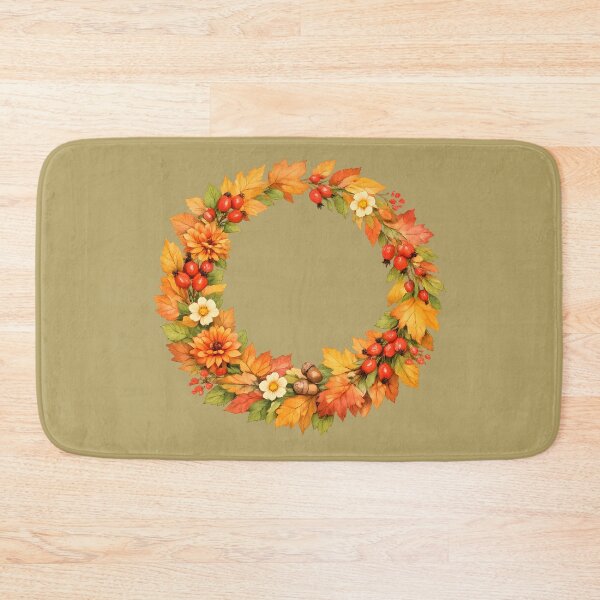 Item preview, Autumn Harvest Wreath with Fall Leaves, Rose Hips & Acorns designed and sold by blankTeeShirt.