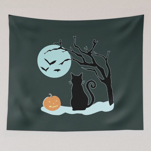 Item preview, Black Cat Spooky Halloween Night Full Moon Pumpkin Silhouette Illustration designed and sold by LeshanArt.