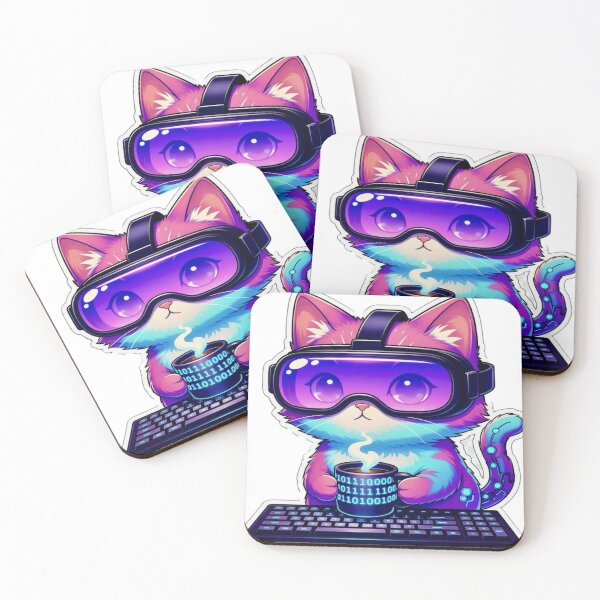 Item preview, Cyberpunk Gamer Cat with VR Headset and Coffee designed and sold by worldstik111.