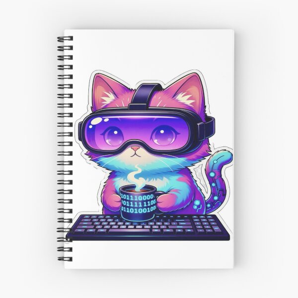 Item preview, Cyberpunk Gamer Cat with VR Headset and Coffee designed and sold by worldstik111.