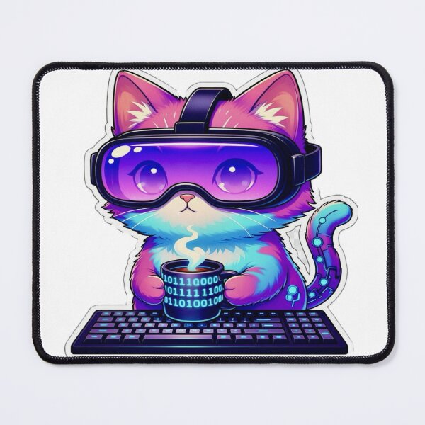 Item preview, Cyberpunk Gamer Cat with VR Headset and Coffee designed and sold by worldstik111.