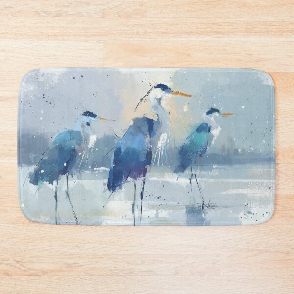 Item preview, Impressionist Heron Art Three Herons in Morning Mist Cobalt Blue Wall Print designed and sold by solynneart.
