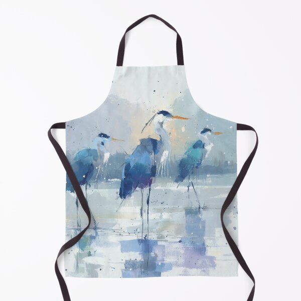 Item preview, Impressionist Heron Art Three Herons in Morning Mist Cobalt Blue Wall Print designed and sold by solynneart.