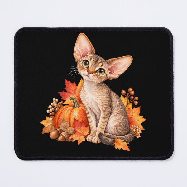 Item preview, Cute Autumn Devon Rex Cat Watercolor Art designed and sold by GusiaTreasures.