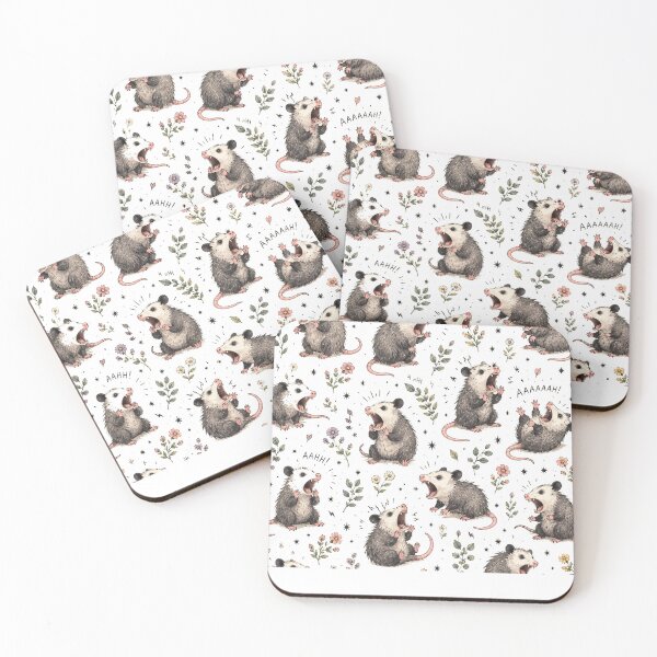 Item preview, Screaming Opossums Floral Pattern Funny Cute Possum Black Background designed and sold by SleepyLlamaClothes.