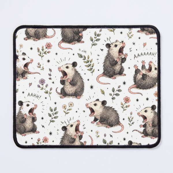 Item preview, Screaming Opossums Floral Pattern Funny Cute Possum Black Background designed and sold by SleepyLlamaClothes.