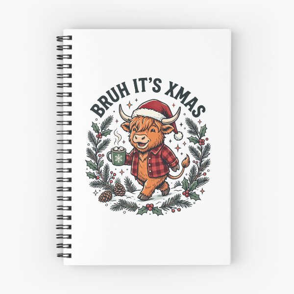 Item preview, Bruh Its Xmas - Highland cow wearing Santa hat designed and sold by Steele-Art.